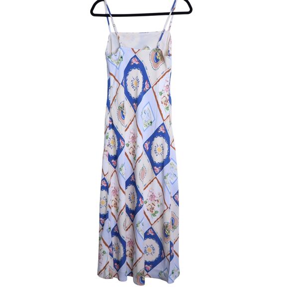 ABERCROMBIE & FITCH Julia Slip Maxi Dress Blue Tile French Country Women's S - Picture 4 of 13